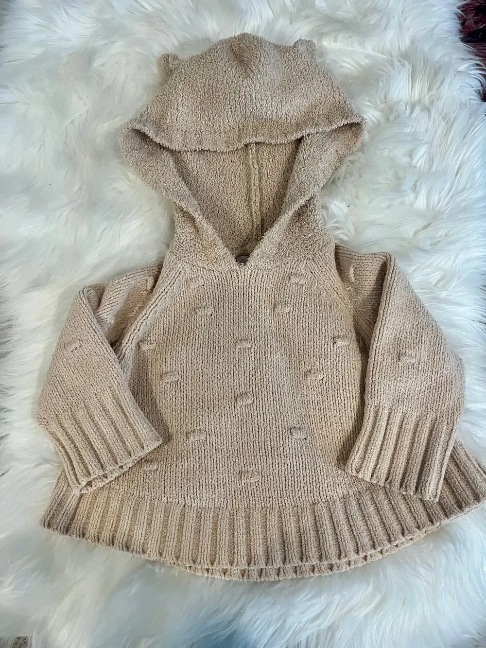Cat & Jack 12M-18M Toddler Sherpa Long Sleeve Hood Pullover Sweater Bear Cream
